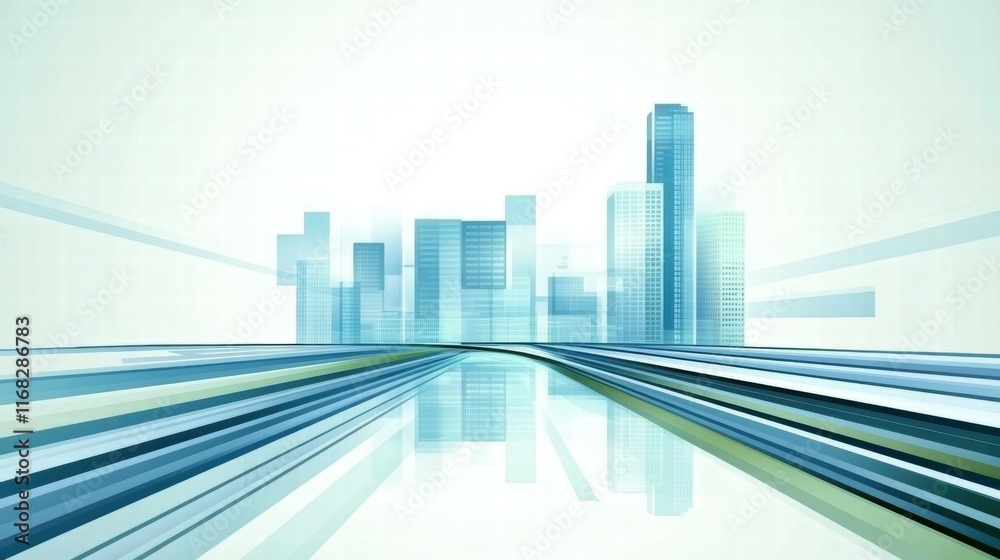 Poster abstract city skyline with dynamic lines, conveying modernity and technology.