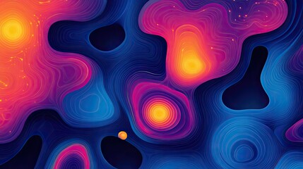 Abstract glowing shapes resembling AI neural maps, floating over a dark navy gradient.