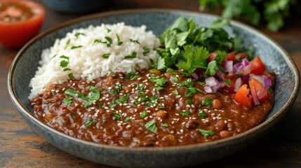 Spicy Mexican Chili Bowl with Rice and Fresh Cilantro