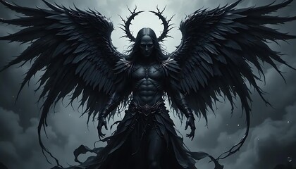 Dark Angel Majestic Wings Somber Digital Art Fantasy