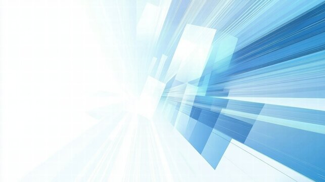 Abstract blue and white background with dynamic lines and shapes conveying motion and depth.