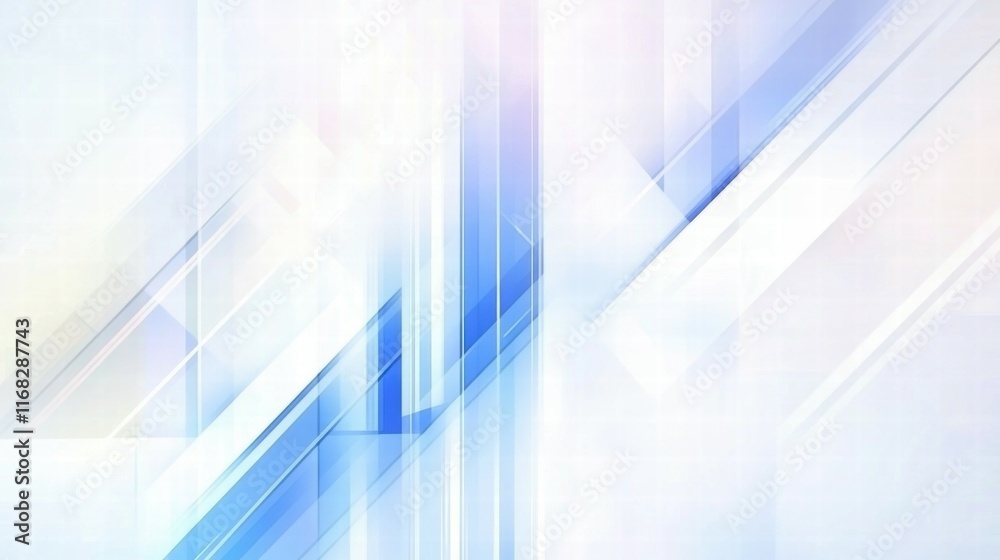 Poster abstract design featuring soft blue and white geometric shapes and lines.