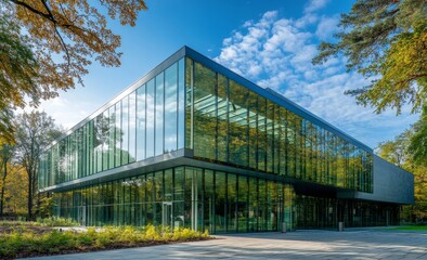Obraz premium Modern glass office building in autumn.
