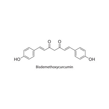 Bisdemethoxycurcumin skeletal structure diagram.Curcuminoid compound molecule scientific illustration.