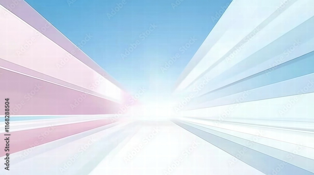 Poster abstract graphic with light beams converging towards a bright center, suggesting motion.