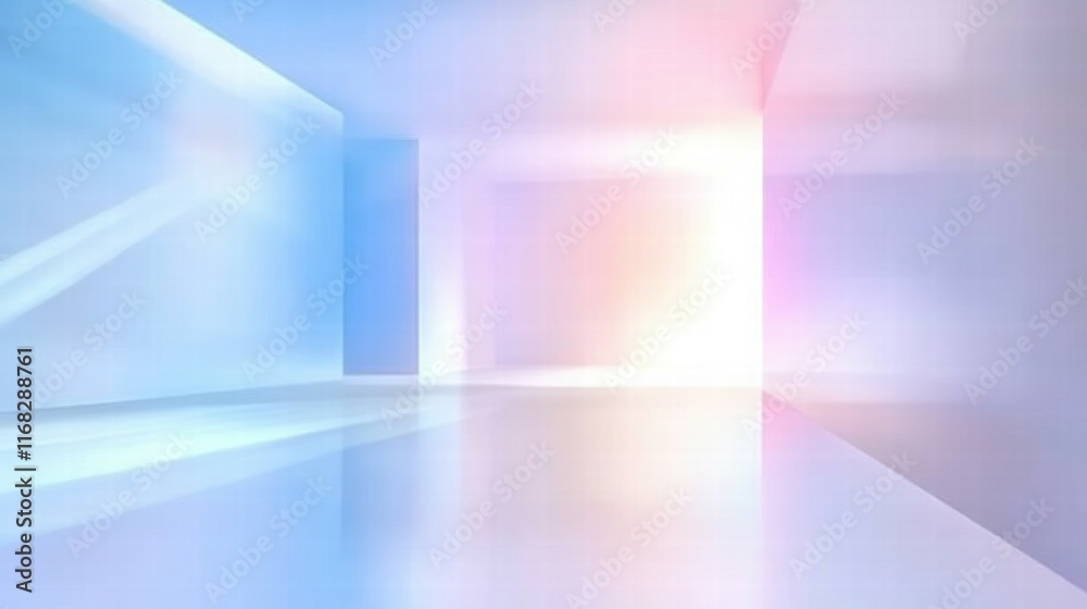 Poster a soft, abstract space with gradients of blue and pink light, creating a serene atmosphere.