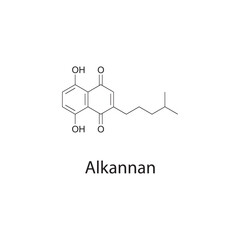 Alkannan skeletal structure diagram.Naphthoquinone compound molecule scientific illustration.