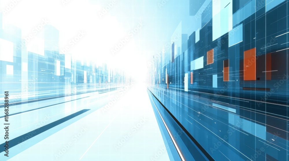 Aufkleber Abstract digital landscape with lines and shapes creating a sense of depth and movement.
