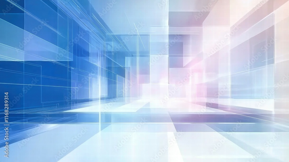 Poster abstract digital background with geometric shapes in blue and pink hues.