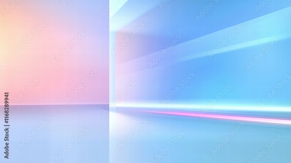 Poster a vibrant, abstract space with soft gradients and light reflections, suggesting a digital environmen