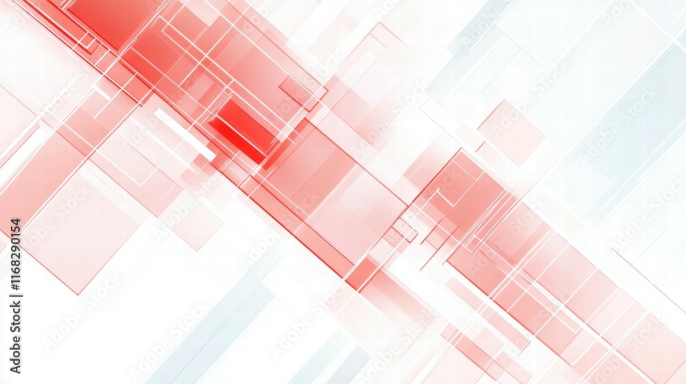 Poster Abstract red and white geometric design with overlapping shapes and lines.