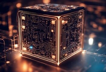 grid future background glowing board circuit cube