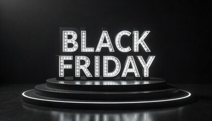 Black Friday text on a dark background with a black podium to display products.