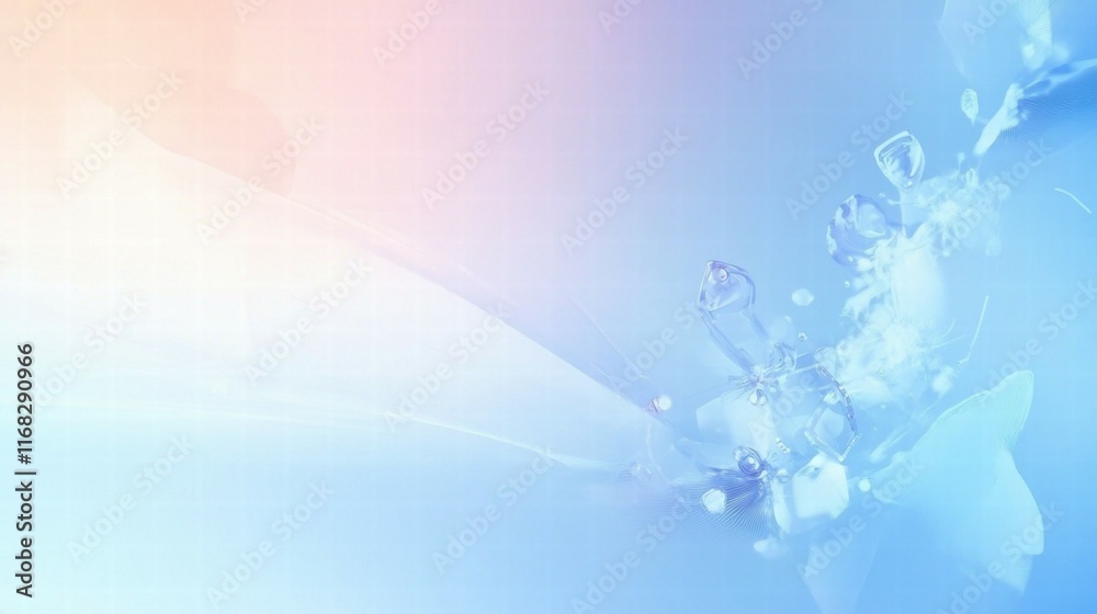 Poster soft gradient background with floral elements and crystals, ideal for digital design.