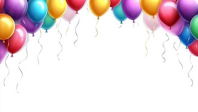 Colorful balloons border on white background.