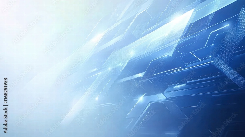 Poster abstract digital background with geometric shapes and blue tones.