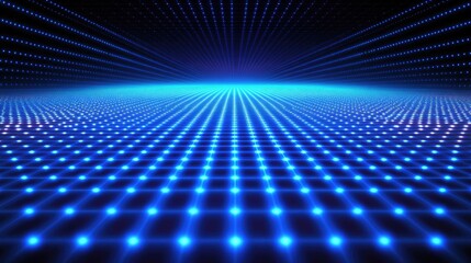 Digital matrix background with a grid of glowing blue lines and dots on a dark surface. Futuristic and tech-inspired design.