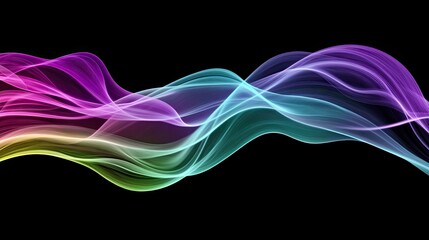 Obraz premium Dynamic flow of light and color resembling AI data visualization in gradients of purple, green, and cyan.