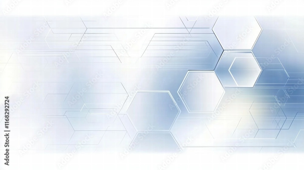 Poster Abstract design featuring hexagonal shapes and a light blue gradient background.