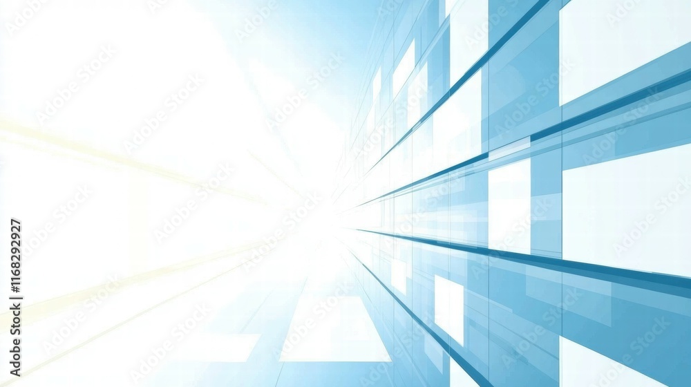 Poster Abstract blue graphic with light rays creating a sense of depth and perspective.