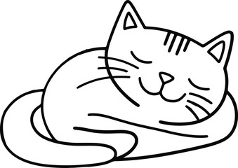 Cute sleepy cat vector illustration. Cartoon isolated gray happy cat lying to sleep and relax, tired kitty character with fur and paws, funny fluffy pet muzzle sleeping at night in adorable pose