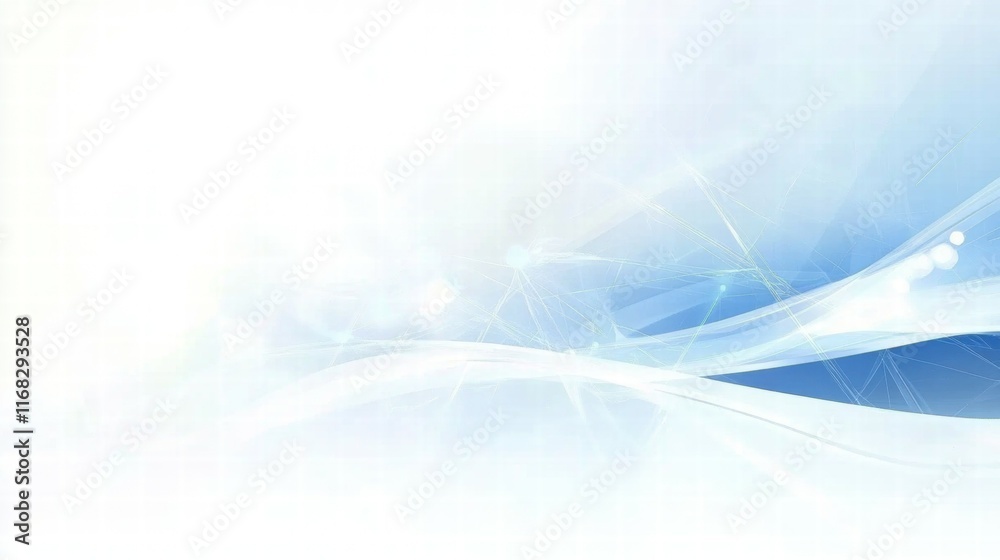 Poster abstract blue and white background with soft curves and light effects.