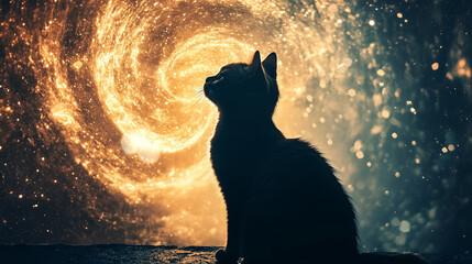 Shadow of a cat gazing at the stars