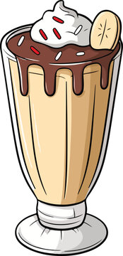 cartoon milkshake with banana and whipped cream clip art preview