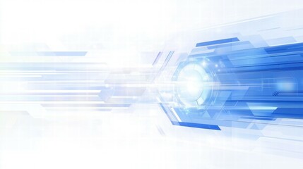 Fototapeta premium Abstract blue digital background with light effects and geometric shapes.