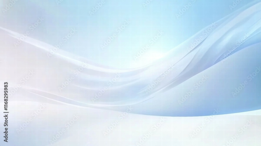 Poster a soft, abstract background with flowing curves in light blue and white tones.