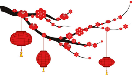 Obraz premium Chinese Lantern Hanging on Blossom Tree