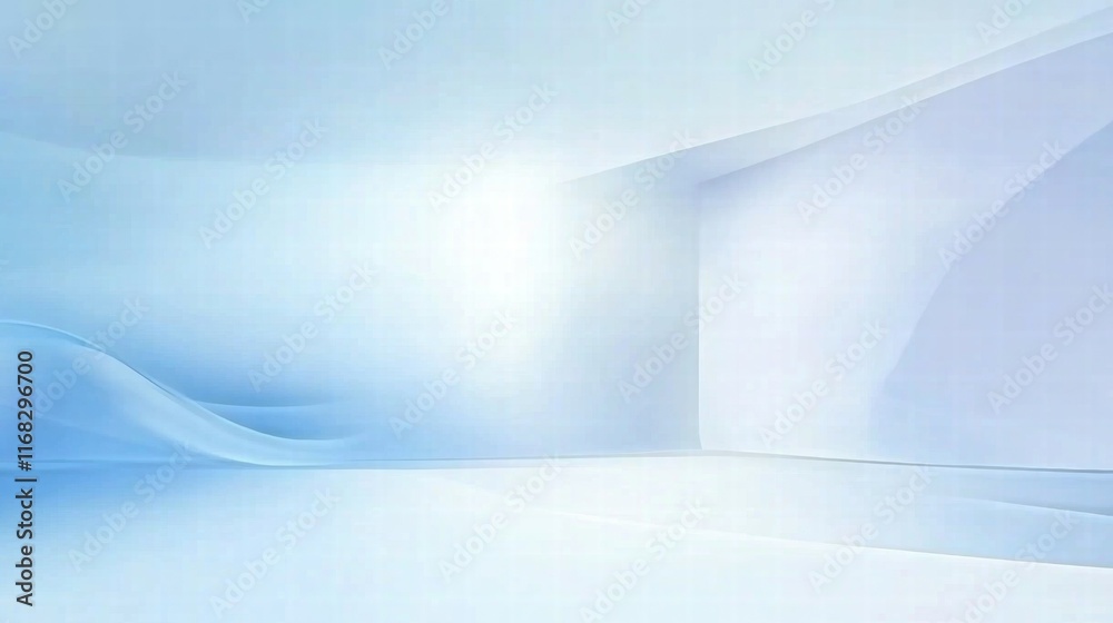 Poster a serene, abstract space with soft blue tones and smooth curves.