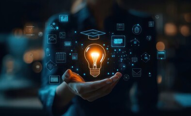 E-Learning Graduate Certificate Program with Light Bulb Symbolizing Online Education and Digital Learning Tools