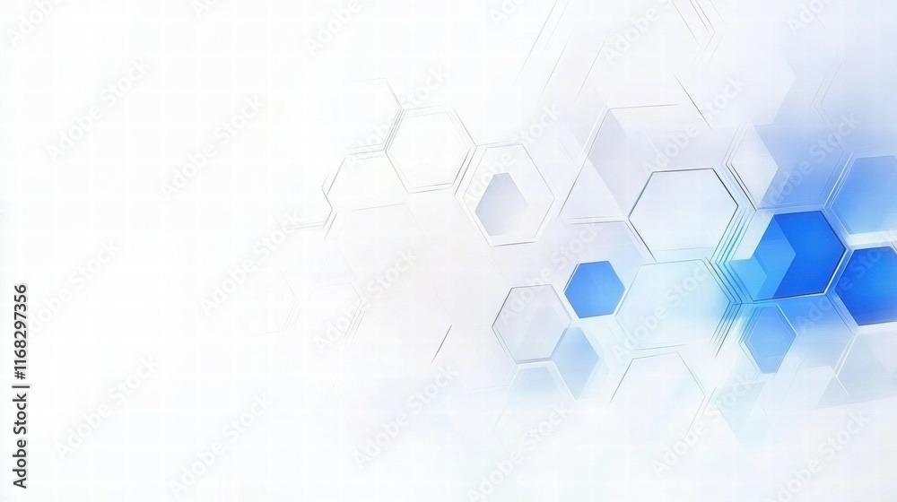 Poster abstract geometric design featuring hexagons in blue tones on a light background.