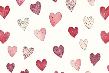 A white background with small pink and red hearts