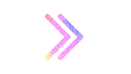 Icon chevron double right is made up of LED square shapes. There are bright diodes and there are black dead diodes