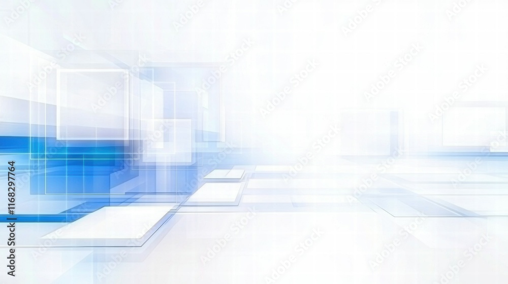 Poster abstract digital background with soft blue and white geometric shapes for design purposes.