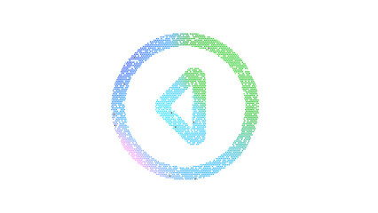 Icon caret circle left is made up of LED square shapes. There are bright diodes and there are black dead diodes