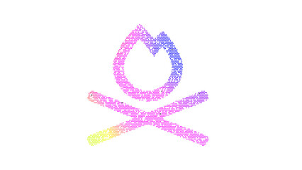 Icon campfire is made up of LED square shapes. There are bright diodes and there are black dead diodes