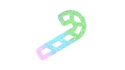 Icon candy cane is made up of LED square shapes. There are bright diodes and there are black dead diodes