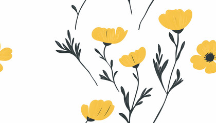 Naklejka premium Yellow Flower Illustration Botanical Print