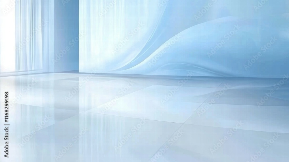 Poster a serene, light blue abstract background with smooth textures and reflections.
