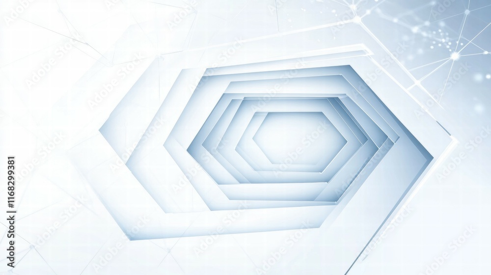 Poster Abstract geometric design with layered hexagons in a light color scheme.