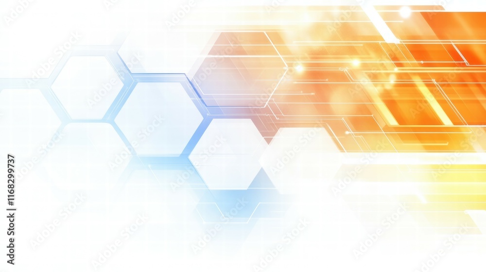 Aufkleber Abstract graphic with hexagonal shapes and dynamic lines in orange and blue tones.