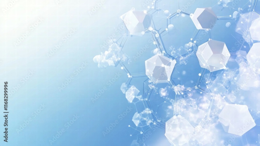 Poster Abstract representation of molecular structures with a blue gradient background.