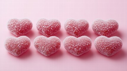 Sugared Heart-Shaped Candies on Pink Background