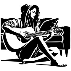 Fototapeta premium Woman Play Guitar Illustration.