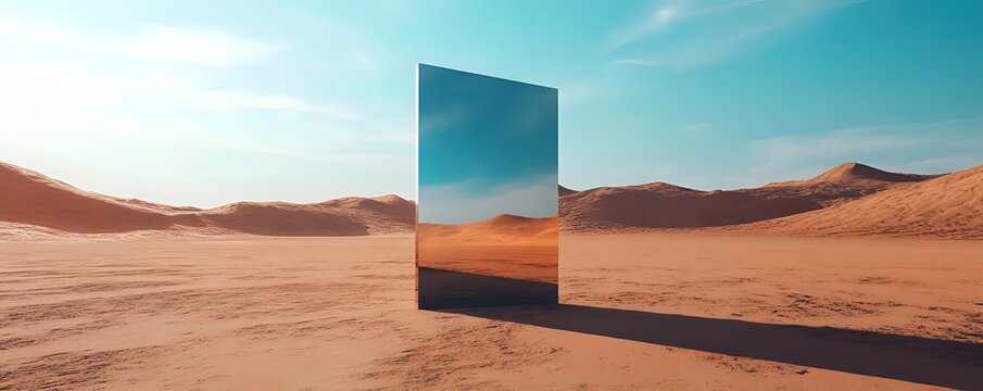 Reflective Monolith in a Desolate Desert Landscape - Powered by Adobe