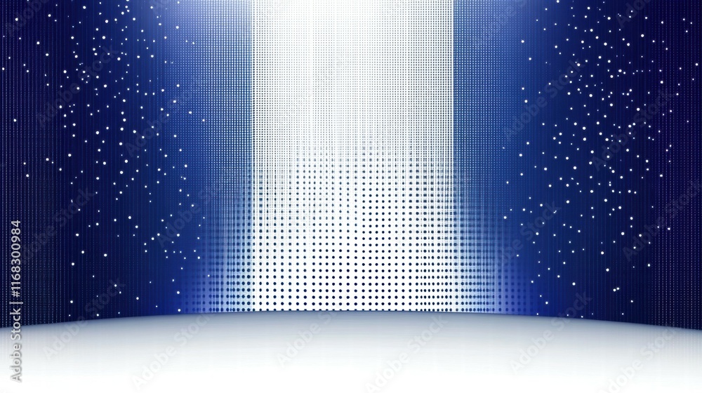 Fototapete a vibrant stage backdrop featuring a gradient of blue with sparkling dots and light effects.