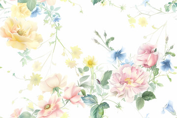 Pastel Floral Illustration: Delicate Roses and Blossoms